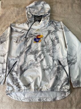 Adidas Kansas Jayhawks Men’s Marble Asymmetrical Shoulder Zip Vented Hoodie KU